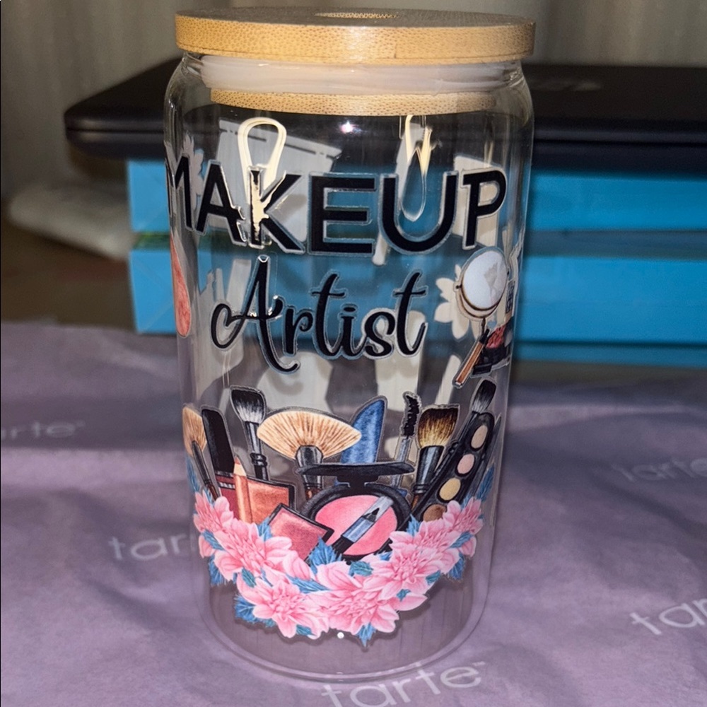 Makeup Artist Clear Storage Jar with Floral Design